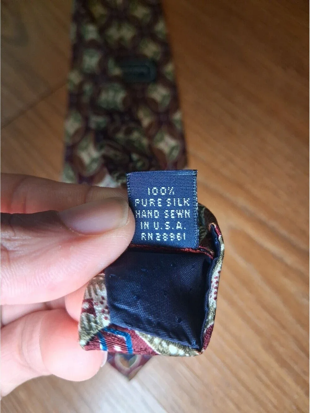 VINTAGE Burberry Silk Tie Red Multicolor Geometric Handmade
